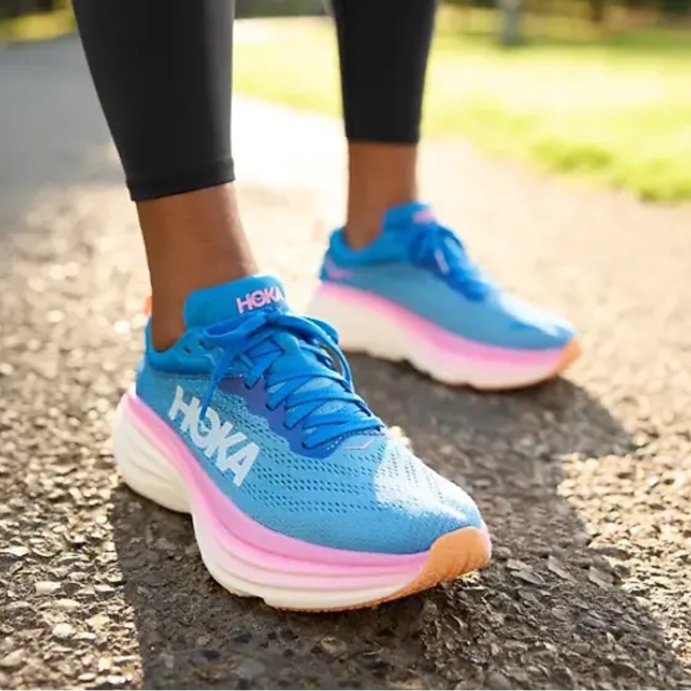 Hoka One One Blue Pink Athletic Shoes with Breathable Mesh